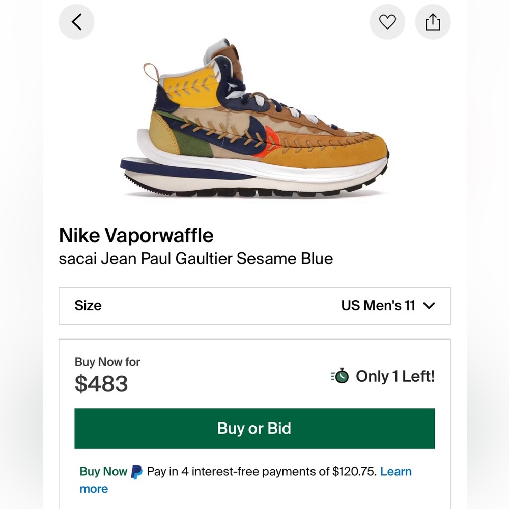 Nike Sacai vaporwaffles Jean Paul Gaultier sz 11 men